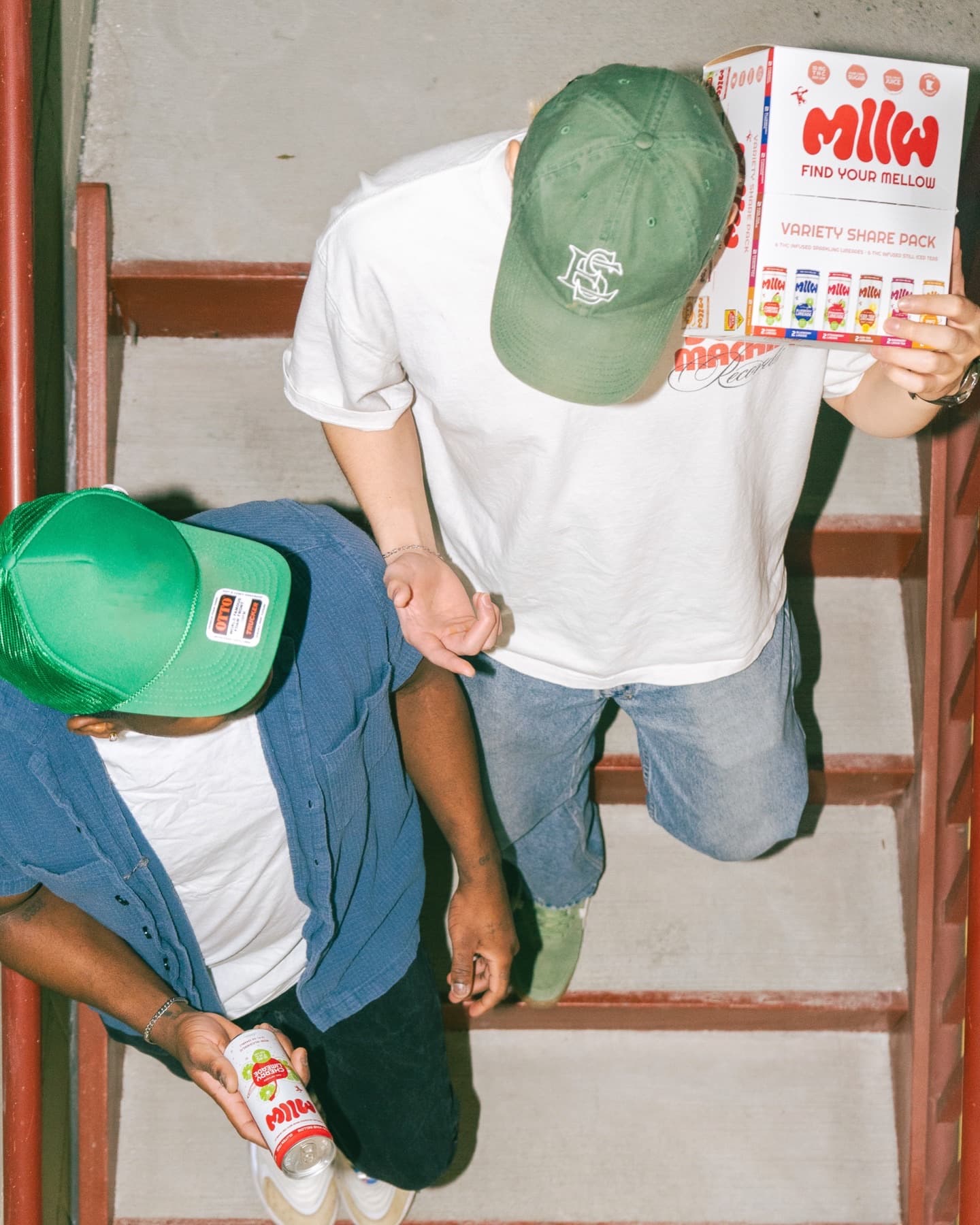 Two friends on stairs with MLLW share pack