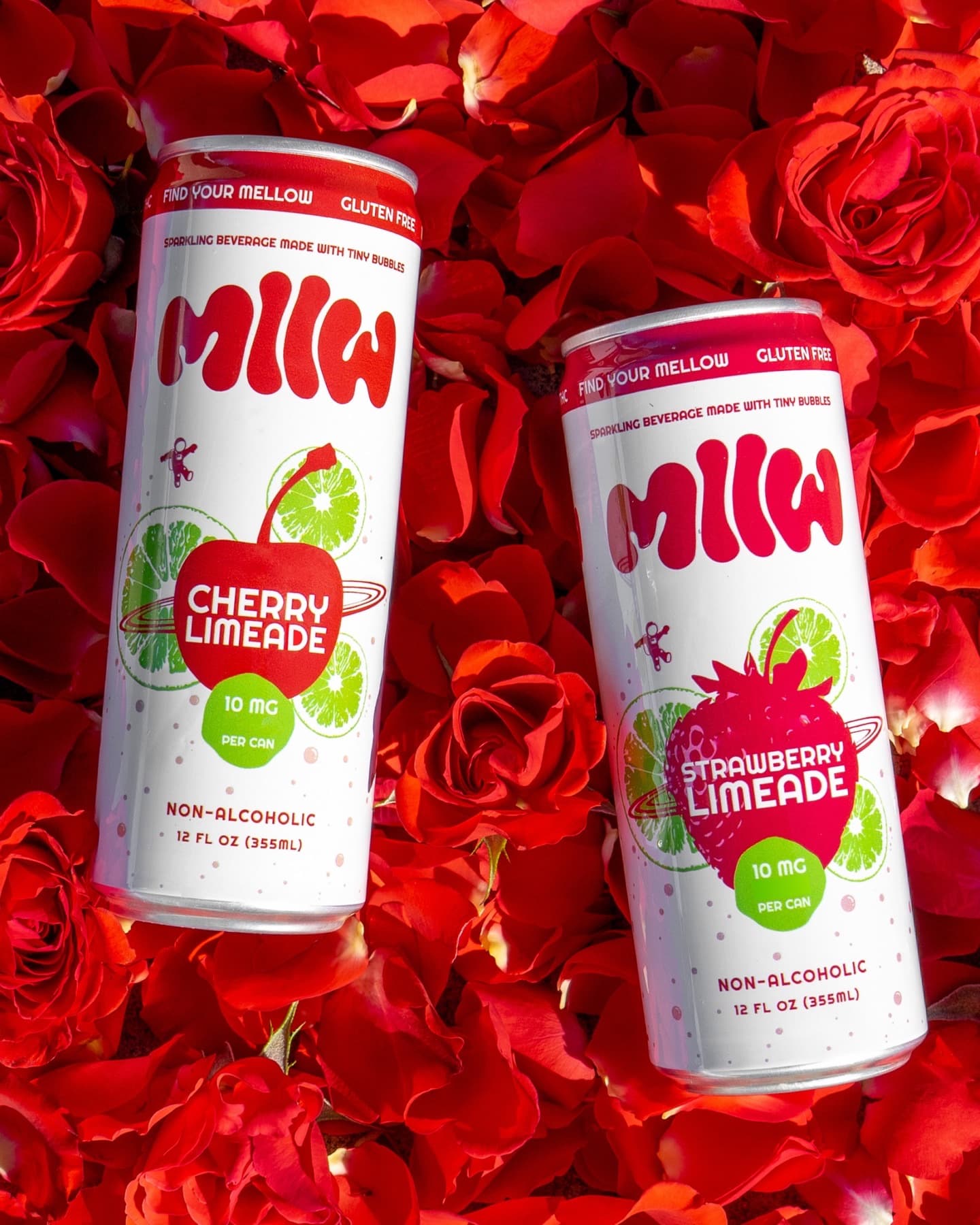 Cherry and Strawberry Limeade on rose petals